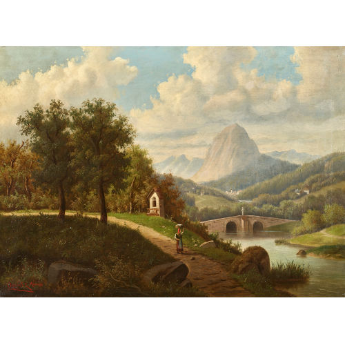 WILHELM OPPITZ : Berglandschaft mit Fluss und B�uerin (DOBIASCHOFSKY AUKTIONEN AG)
