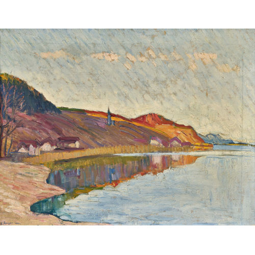 ERNST SAMUEL GEIGER : Herbstliches Bielerseeufer mit Ligerz (DOBIASCHOFSKY AUKTIONEN AG)