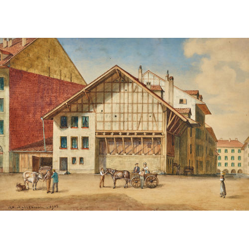 ADOLF METHFESSEL : 'Dorfplatz mit Personen- und Tierstaffage' (DOBIASCHOFSKY AUKTIONEN AG)