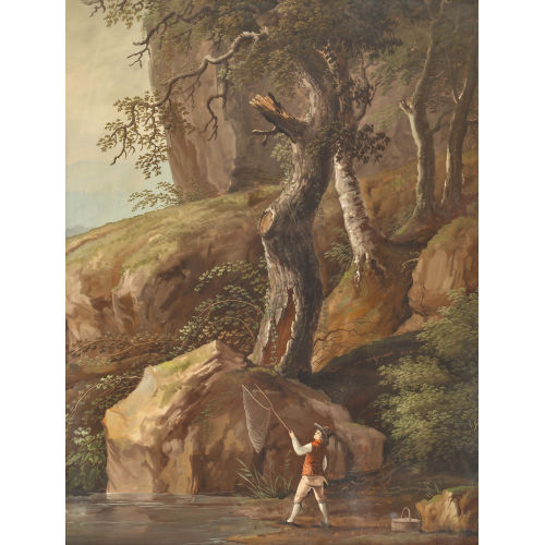 PETER BIRMANN : Felsige Landschaft mit Fischer am Ufer (DOBIASCHOFSKY AUKTIONEN AG)