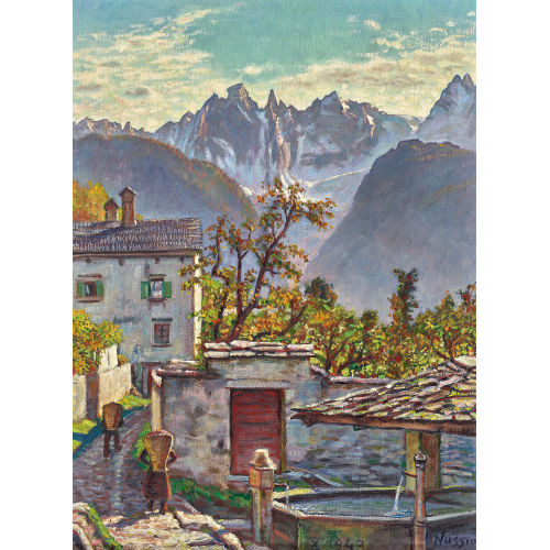 OSCAR NUSSIO : 'Dorfbrunnen in Soglio' (DOBIASCHOFSKY AUKTIONEN AG)