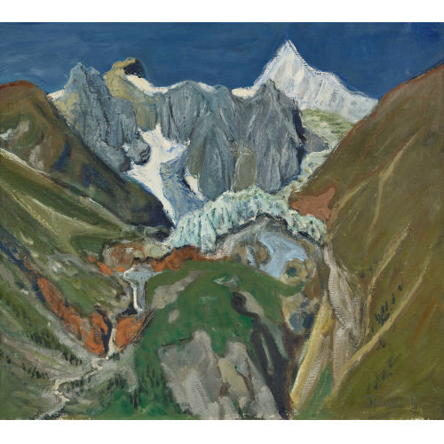 FRED STAUFFER : Blick auf den Fieschergletscher und das Finsteraarhorn (DOBIASCHOFSKY AUKTIONEN AG)