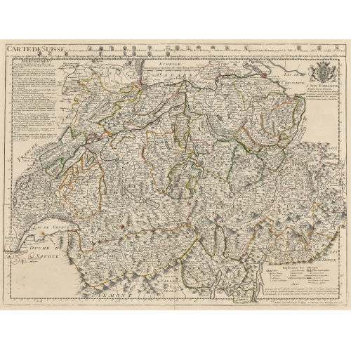 GUILLAUME DELISLE : 'Carte de Suisse ou sont les Cantos de Zurich Berne Lucerne Uri Schwitz Underwald Zug Glaris Basle Fribourg Soleurre Schaffouse et Appenzel'.<br>(DOBIASCHOFSKY AUKTIONEN AG)