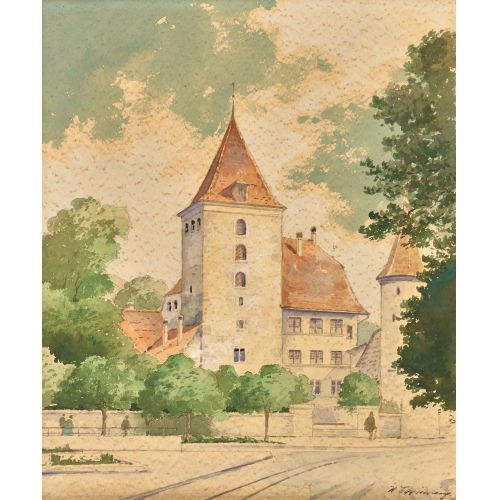 WALTER EGGIMANN : Strassenpartie mit Turm (DOBIASCHOFSKY AUKTIONEN AG)
