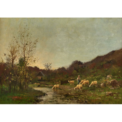 CAMILLE-�MILE DUFOUR : Hirtin mit Schafherde (DOBIASCHOFSKY AUKTIONEN AG)