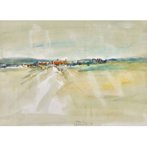 BODO STAUFFER : Weite Landschaft mit Dorf (DOBIASCHOFSKY AUKTIONEN AG)