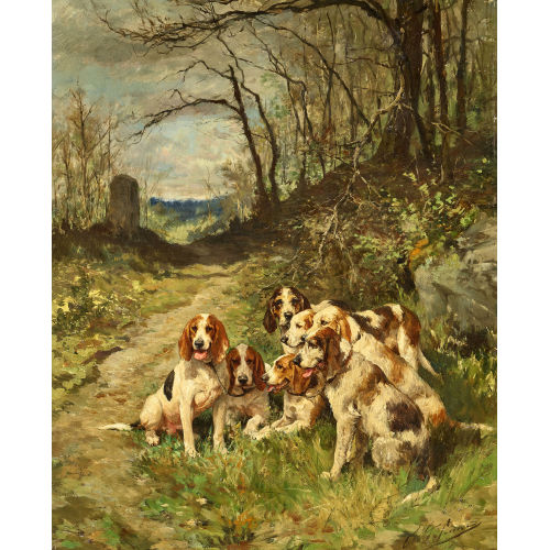 CHARLES OLIVIER DE PENNE : Jagdhunde am Waldweg (DOBIASCHOFSKY AUKTIONEN AG)