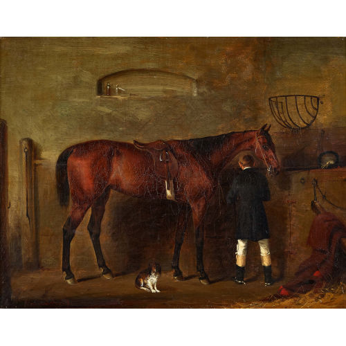 ALBERT HEINRICH BRENDEL : Stallinterieur mit Pferd (DOBIASCHOFSKY AUKTIONEN AG)