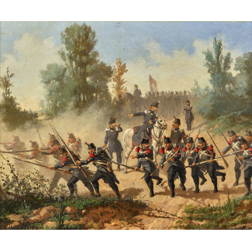 AUGUSTE) DOVIANE (EIGTL. VIANDE : Schweizer Soldaten beim Befehl zum Angriff (DOBIASCHOFSKY AUKTIONEN AG)