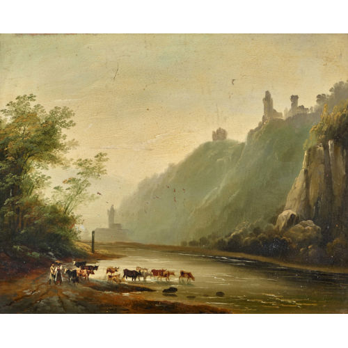 CARL FRANZ RUDOLF VOLMAR : Flusslandschaft. / Blick auf die Bl�emlisalp und Niesen (DOBIASCHOFSKY AUKTIONEN AG)