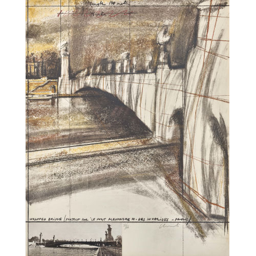 CHRISTO) CHRISTO (EIGTL. JAVACHEFF : 'Wrapped Bridge / Project for Le pont Alexandre III des Invalides - Paris'. (DOBIASCHOFSKY AUKTIONEN AG)
