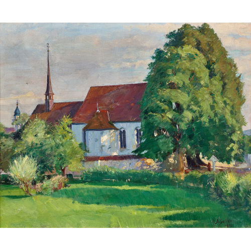 EMIL SCHELLER : Sonnige Landschaft mit Kirche (DOBIASCHOFSKY AUKTIONEN AG)