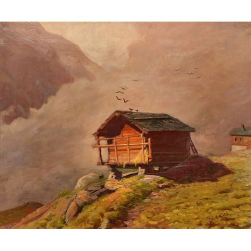 ALBERT HENRY JOHN GOS : Un mazot dans la brume (DOBIASCHOFSKY AUKTIONEN AG)