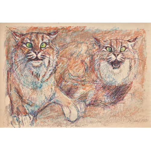 FRITZ HUG : Zwei Wildkatzen (DOBIASCHOFSKY AUKTIONEN AG)