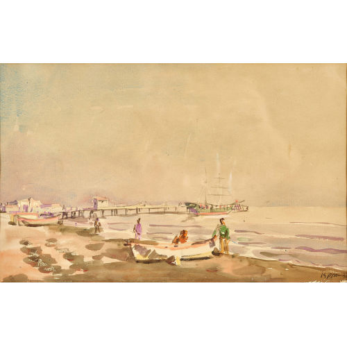 IGNAZ EPPER : Strandpartie mit Booten (DOBIASCHOFSKY AUKTIONEN AG)