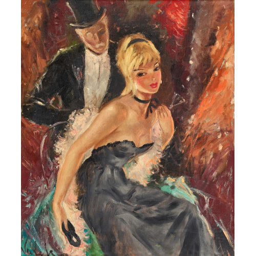 ANDR� VALET : Elegante Dame mit Augenmaske und Herr mit Zylinder (DOBIASCHOFSKY AUKTIONEN AG)