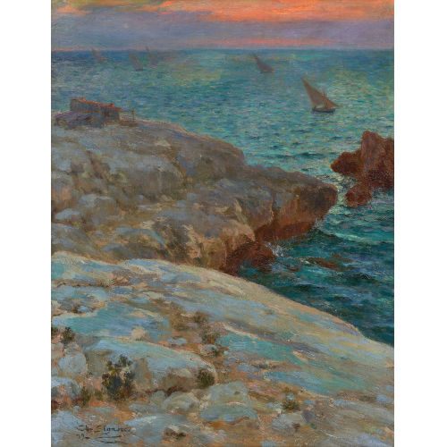 CHARLES LOUIS EUG�NE SIGNORET : Felsige K�ste bei Antibes in der Abendsonne (DOBIASCHOFSKY AUKTIONEN AG)