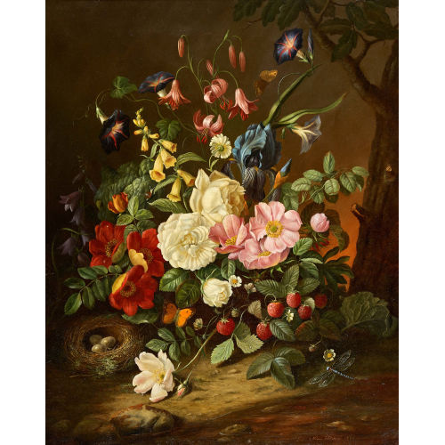 NINA LEDERER : Stillleben mit Blumen, Insekten und Vogelnest (DOBIASCHOFSKY AUKTIONEN AG)