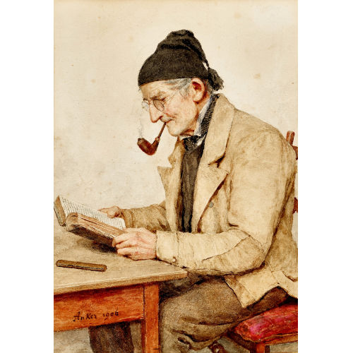 ALBERT ANKER : Lesender Mann mit Pfeife (DOBIASCHOFSKY AUKTIONEN AG)