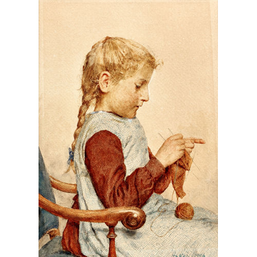 ALBERT ANKER : Strickendes M�dchen (DOBIASCHOFSKY AUKTIONEN AG)