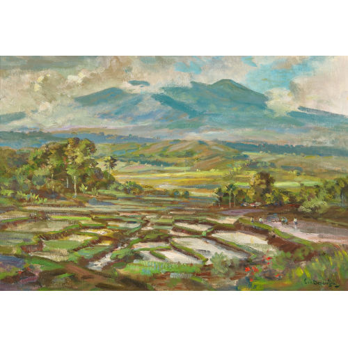 ERNEST DEZENTH� : Indonesische Landschaft mit Reisfeldern (DOBIASCHOFSKY AUKTIONEN AG)