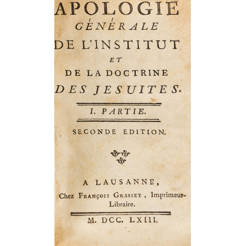 JOSEPH ANTOINE JOACHIM CERUTTI : 'Apologie g�n�rale de l'Institut et de la Doctrine des Jesuites' (DOBIASCHOFSKY AUKTIONEN AG)