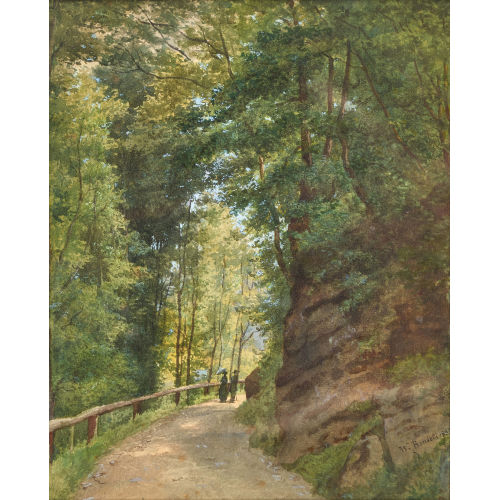 WILHELM BERNHARD BENTELI : Paar mit Sonnenschirm auf einem Waldweg (DOBIASCHOFSKY AUKTIONEN AG)