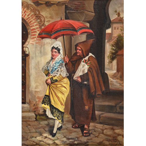 ALFRED CHARLES WEBER : M�nch mit Dame unter dem Schirm (DOBIASCHOFSKY AUKTIONEN AG)