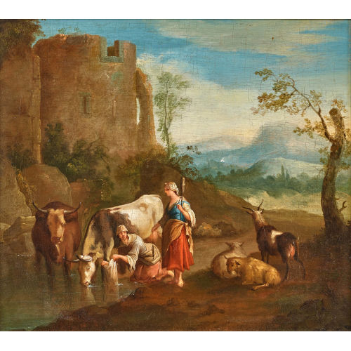 ADAM PIJNACKER : Landschaft mit Hirtin und W�scherin (DOBIASCHOFSKY AUKTIONEN AG)