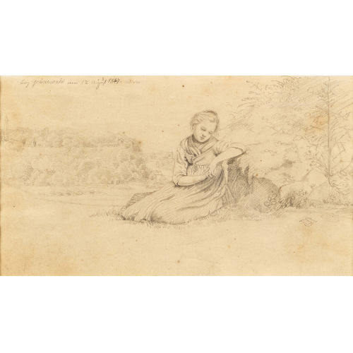 CARL SPITZWEG : Sitzendes M�dchen im Freien (DOBIASCHOFSKY AUKTIONEN AG)