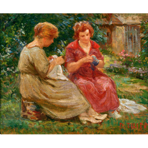 DANIEL TIXIER : Frauen bei N�harbeiten im Garten (DOBIASCHOFSKY AUKTIONEN AG)