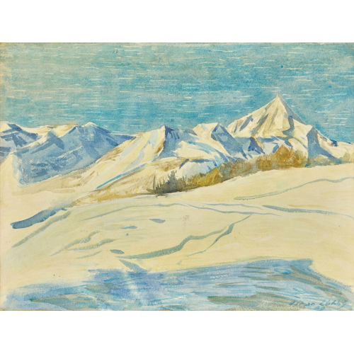 OSCAR WILHELM L�THY : 'Sicht auf Bietschhorn von Zeneggen aus' (DOBIASCHOFSKY AUKTIONEN AG)