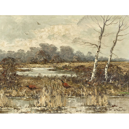 HELMUT REUTER : Moorlandschaft mit Birken und Fasanen (DOBIASCHOFSKY AUKTIONEN AG)