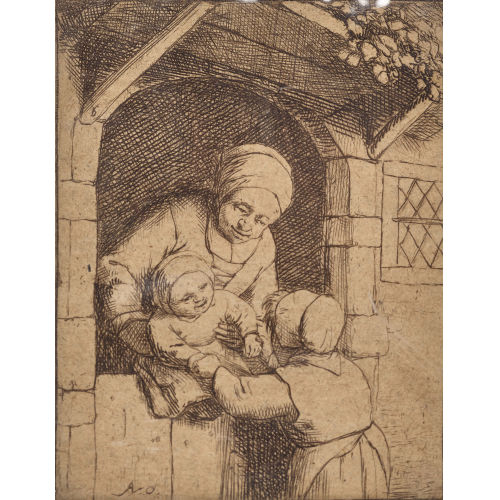 ADRIAEN JANSZ. VAN OSTADE : 'Mutter mit zwei Kindern' (DOBIASCHOFSKY AUKTIONEN AG)