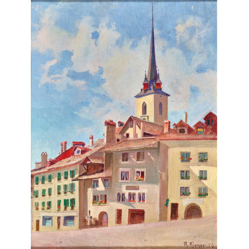 ROBERT KIENER : Berner Altstadtpartie mit Nydeggkirche (DOBIASCHOFSKY AUKTIONEN AG)