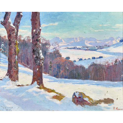 ROBERT KIENER : Winterlicher Blick auf die Berner Alpen (DOBIASCHOFSKY AUKTIONEN AG)