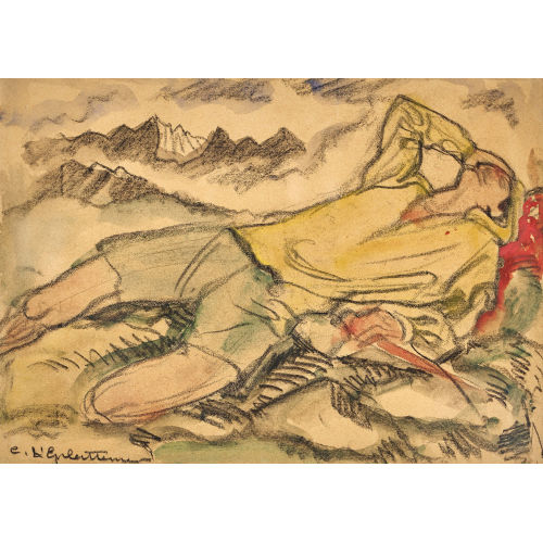 CHARLES L'EPLATTENIER : Liegender mit Messer auf der Alp (DOBIASCHOFSKY AUKTIONEN AG)