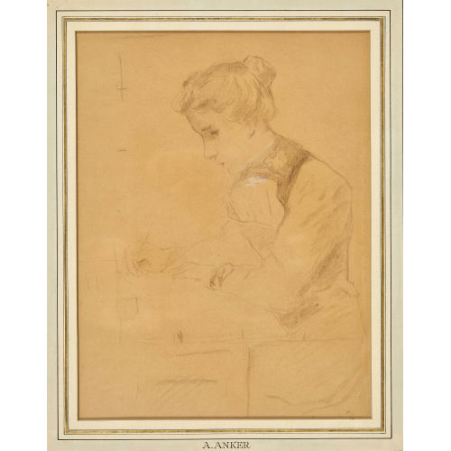 ALBERT ANKER : Junge Frau beim Schreiben (DOBIASCHOFSKY AUKTIONEN AG)