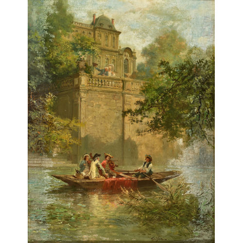 FRAN�OIS ADOLPHE GRISON : Elegantes Musiktrio im Ruderboot (DOBIASCHOFSKY AUKTIONEN AG)