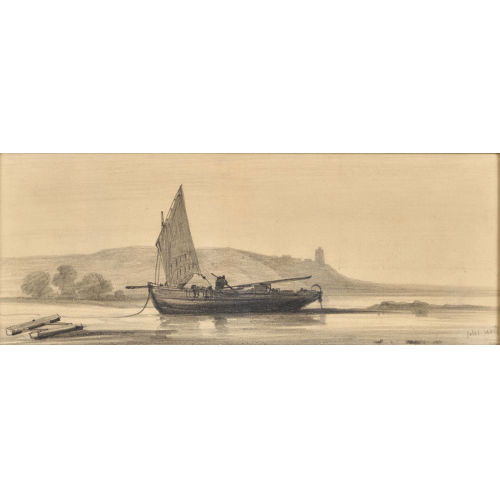 JULES ACHILLE NO�L : Segelboot vor h�geligem Seeufer (DOBIASCHOFSKY AUKTIONEN AG)