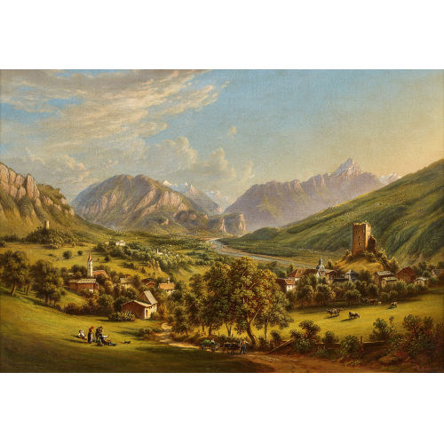 JOHANN RUDOLF B�HLMANN : Blick �bers Domleschg mit Piz Beverin (DOBIASCHOFSKY AUKTIONEN AG)