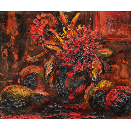 ANDR� JEAN EVARD : Nature morte aux fruits et fleurs dans un pot (DOBIASCHOFSKY AUKTIONEN AG)