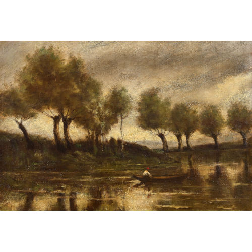 JEAN-BAPTISTE CAMILLE COROT : Barque sur l'�tang (DOBIASCHOFSKY AUKTIONEN AG)