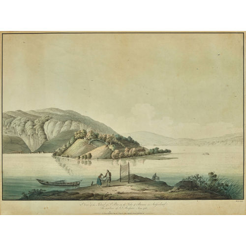 J. KING : '1st View of the Island of St. Peter, on the Lake of Bienne in Swisserland: The residence of J.J. Rousseau Anno 1765' (DOBIASCHOFSKY AUKTIONEN AG)