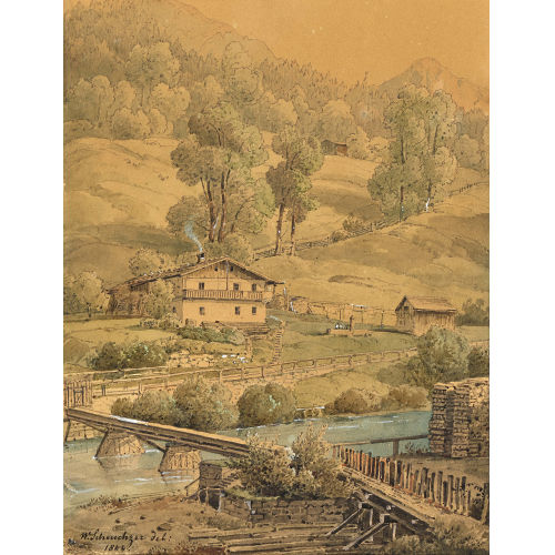 WILHELM RUDOLF SCHEUCHZER : Bauernhaus am Fluss (DOBIASCHOFSKY AUKTIONEN AG)
