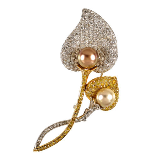 PERLEN-DIAMANT-BROSCHE : (DOBIASCHOFSKY AUKTIONEN AG)