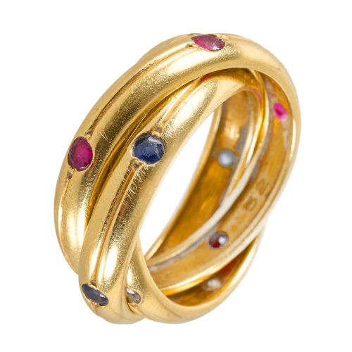 BRILLANT-RUBIN-SAPHIR-RING : Cartier, 'Constellation Trinity', Paris (DOBIASCHOFSKY AUKTIONEN AG)
