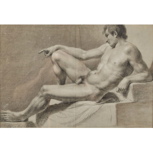 ANTON RAPHAEL MENGS : Sitzender m�nnlicher Akt auf Treppe (DOBIASCHOFSKY AUKTIONEN AG)
