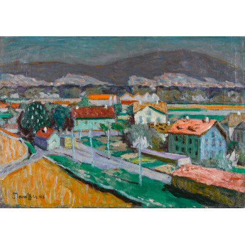FRED STAUFFER : Sommerliche Landschaft mit H�usern (DOBIASCHOFSKY AUKTIONEN AG)
