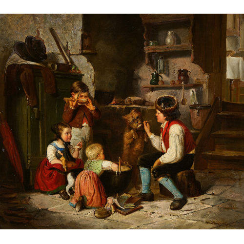 WILLIAM MULREADY : Kinder und Hund am Suppenkessel (DOBIASCHOFSKY AUKTIONEN AG)